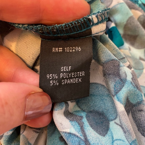 Connected Apparel Cap Sleeve Mock Wrap Dress blue dots - Picture 3 of 16